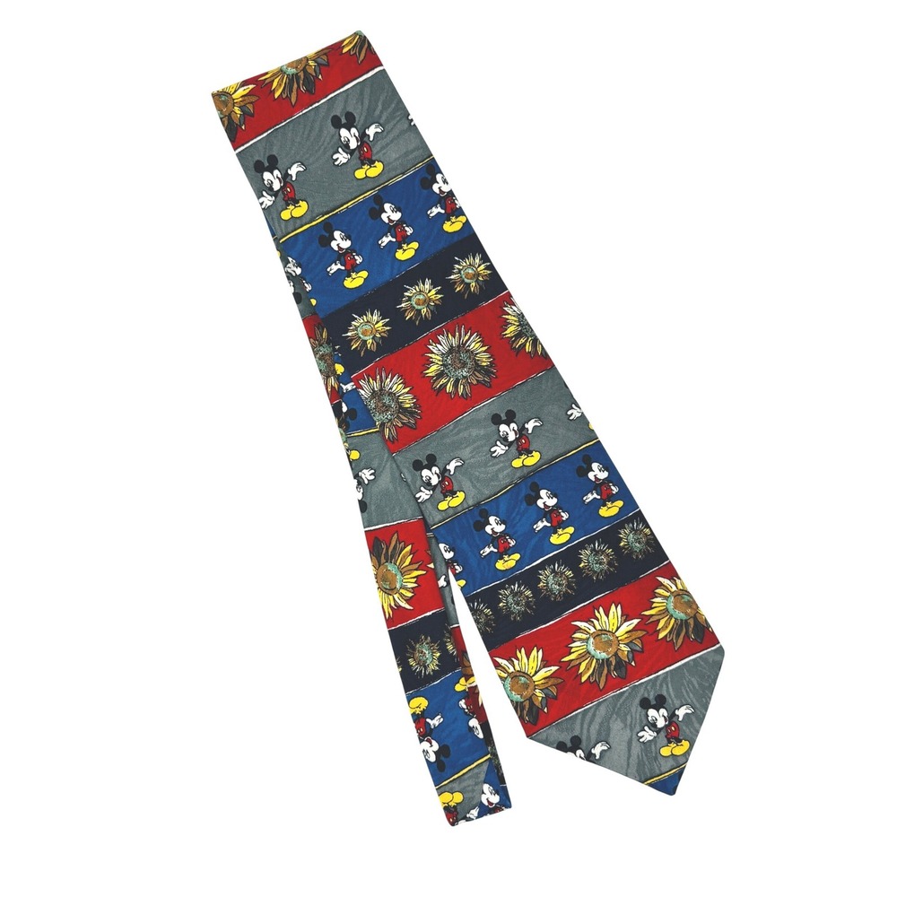 Vintage 1990s Mickey Mouse‎ Sunflower Novelty Necktie Made in Korea Retro Bold